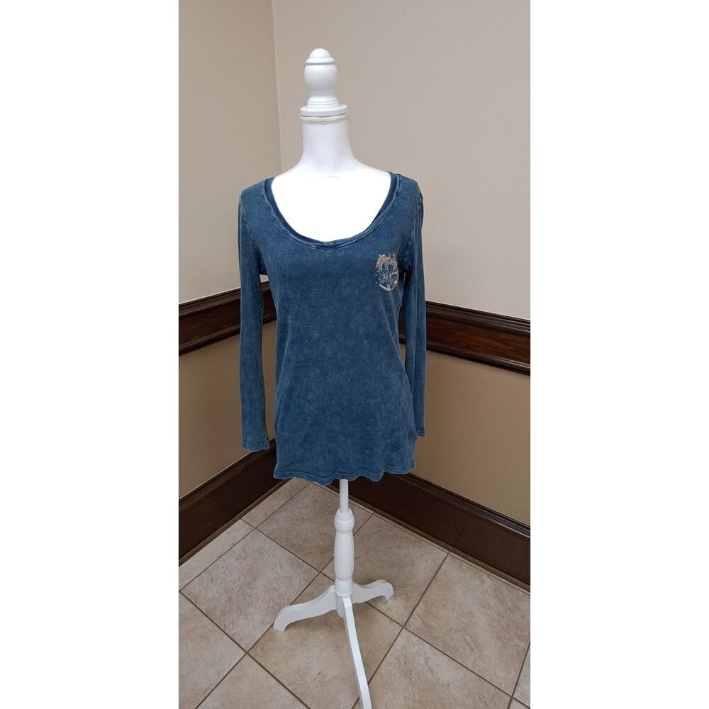 Central Park Mineral Washed Ribbed Long Sleeve Top – Size Large-retro, vintage